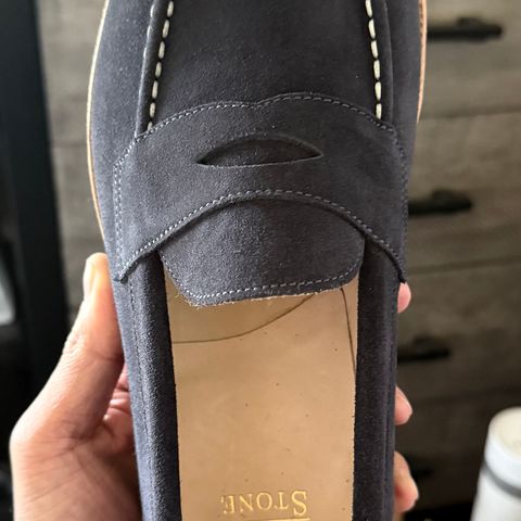 View photo of Grant Stone Traveler Loafer in C.F. Stead Navy Janus Calf Suede
