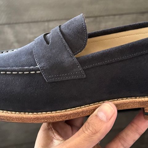 View photo of Grant Stone Traveler Loafer in C.F. Stead Navy Janus Calf Suede