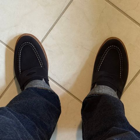 Grant Stone Traveler Penny in C.F. Stead Navy Janus Calf Suede