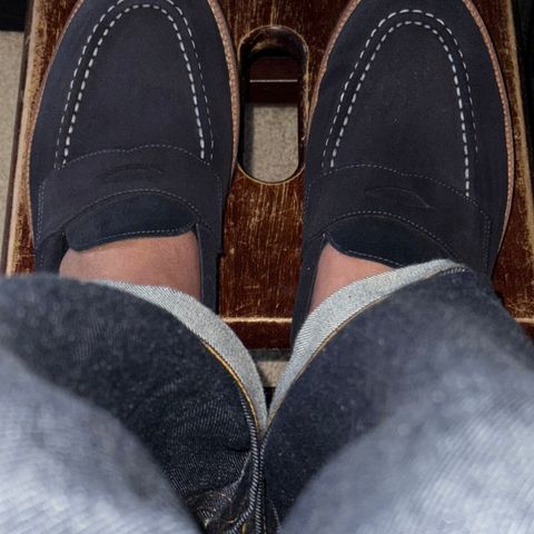 Grant Stone Traveler Penny in C.F. Stead Navy Janus Calf Suede