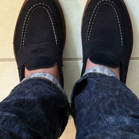 Grant Stone Traveler Penny in C.F. Stead Navy Janus Calf Suede
