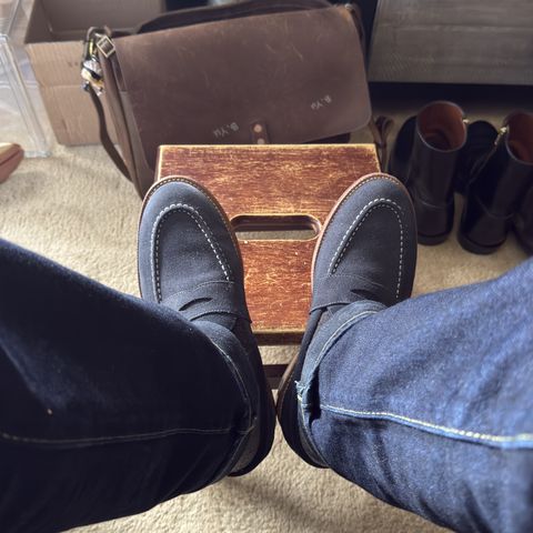 Grant Stone Traveler Penny in C.F. Stead Navy Janus Calf Suede