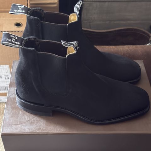 R.M. Williams Comfort Craftsman Boot in C.F. Stead Black Repello Calf Suede