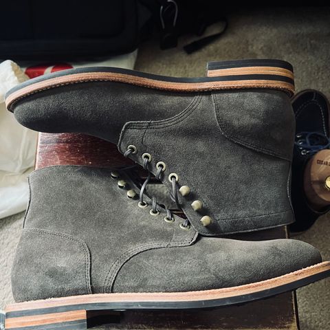 View photo of Grant Stone Diesel Boot in C.F. Stead Loden Janus Calf Suede