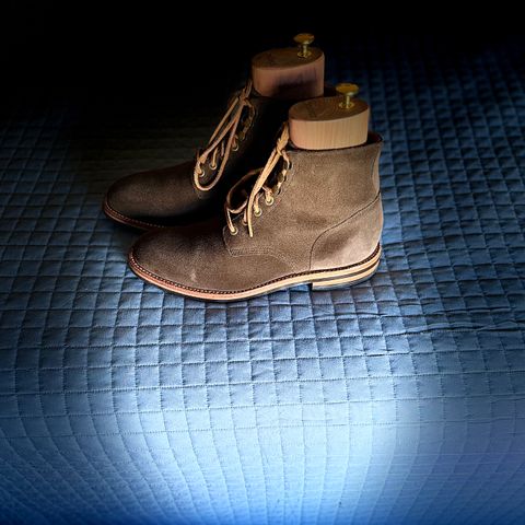 View photo of Grant Stone Diesel Boot in C.F. Stead Loden Janus Calf Suede