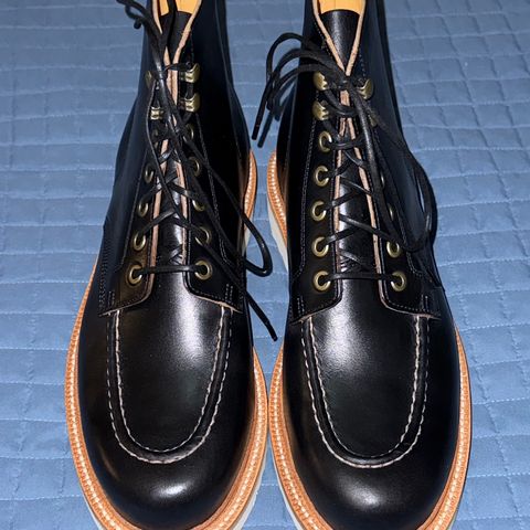 View photo of Grant Stone Brass Boot in Horween Black Chromexcel