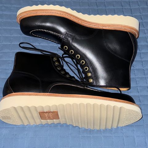 View photo of Grant Stone Brass Boot in Horween Black Chromexcel