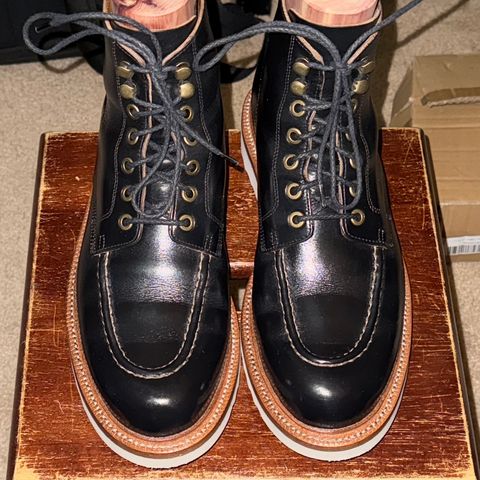 View photo of Grant Stone Brass Boot in Horween Black Chromexcel