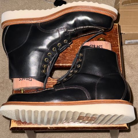 View photo of Grant Stone Brass Boot in Horween Black Chromexcel