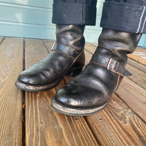 View photo of John Lofgren Wabash Engineer Boots in Shinki Black Oiled Horsebutt