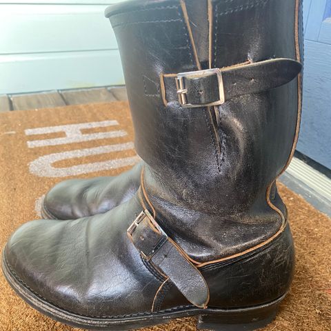 View photo of John Lofgren Wabash Engineer Boots in Shinki Black Oiled Horsebutt