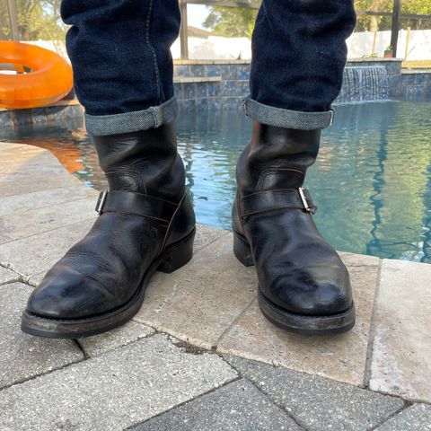 View photo of John Lofgren Wabash Engineer Boots in Shinki Black Oiled Horsebutt