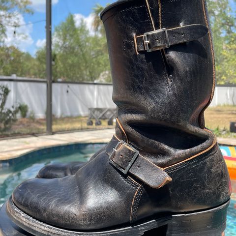 View photo of John Lofgren Wabash Engineer Boots in Shinki Black Oiled Horsebutt