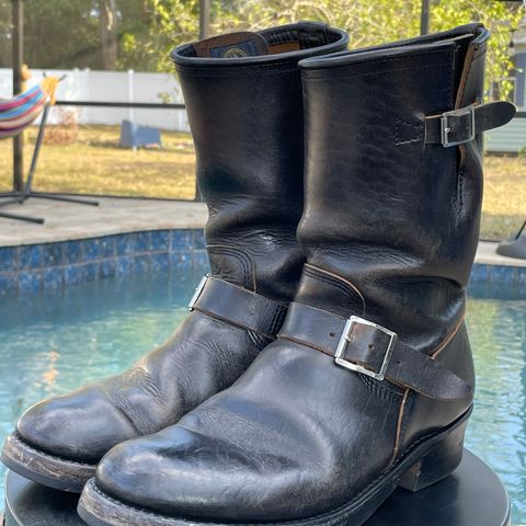 View photo of John Lofgren Wabash Engineer Boots in Shinki Black Oiled Horsebutt