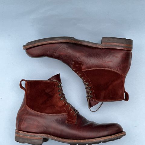 View photo of Viberg Country Boot in C.F. Stead Polo Brown Classic Oiled Shoulder