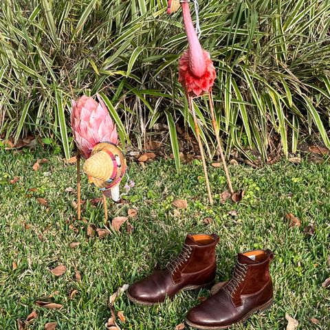 View photo of Viberg Country Boot in C.F. Stead Polo Brown Classic Oiled Shoulder