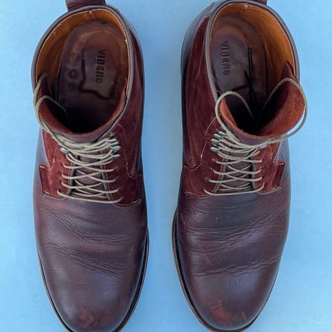 View photo of Viberg Country Boot in C.F. Stead Polo Brown Classic Oiled Shoulder