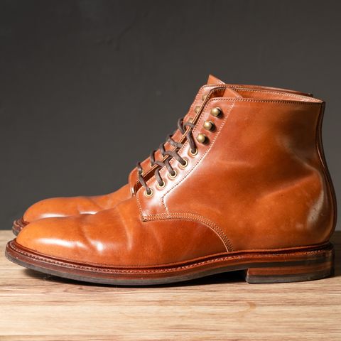 View photo of Grant Stone Edward Boot in Horween Honey Glazed Shell Cordovan