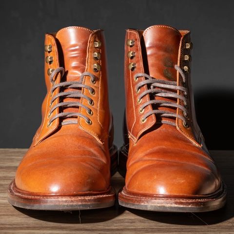 View photo of Grant Stone Edward Boot in Horween Honey Glazed Shell Cordovan