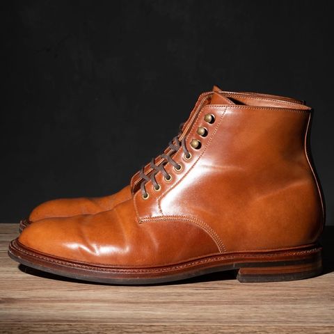 View photo of Grant Stone Edward Boot in Horween Honey Glazed Shell Cordovan