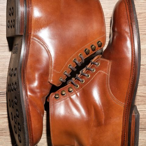 View photo of Grant Stone Edward Boot in Horween Honey Glazed Shell Cordovan