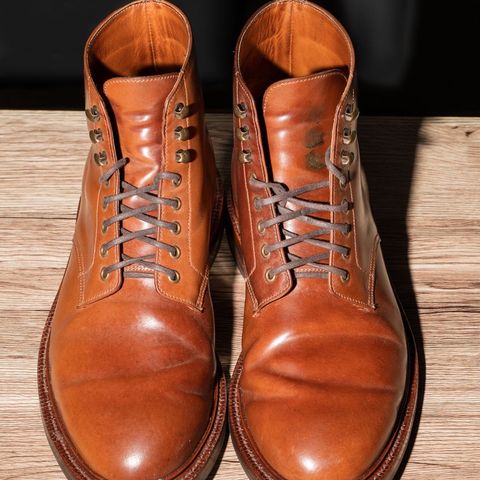 View photo of Grant Stone Edward Boot in Horween Honey Glazed Shell Cordovan