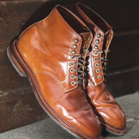 View photo of Grant Stone Edward Boot in Horween Honey Glazed Shell Cordovan