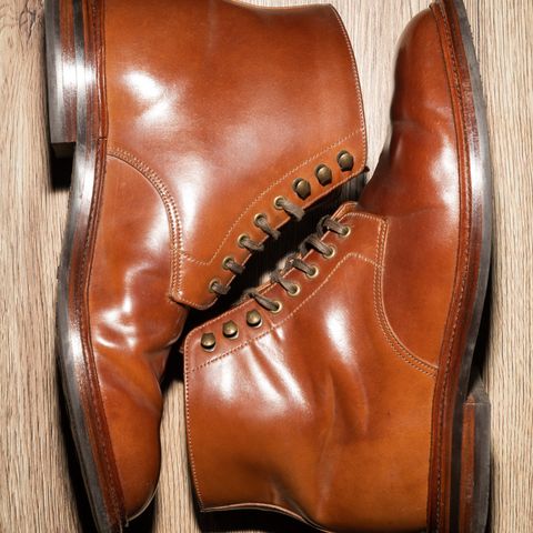 View photo of Grant Stone Edward Boot in Horween Honey Glazed Shell Cordovan