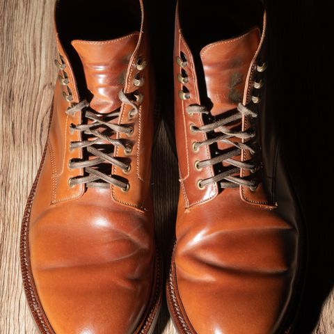 View photo of Grant Stone Edward Boot in Horween Honey Glazed Shell Cordovan