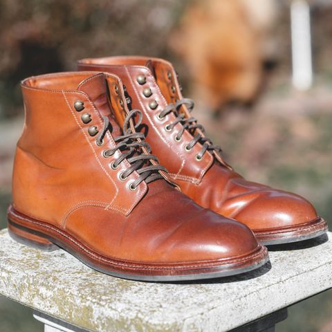 View photo of Grant Stone Edward Boot in Horween Honey Glazed Shell Cordovan