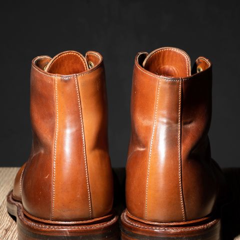 View photo of Grant Stone Edward Boot in Horween Honey Glazed Shell Cordovan