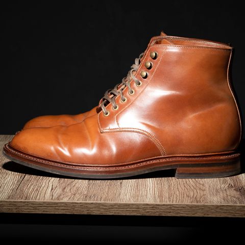 View photo of Grant Stone Edward Boot in Horween Honey Glazed Shell Cordovan