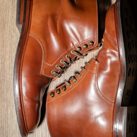 View photo of Grant Stone Edward Boot in Horween Honey Glazed Shell Cordovan