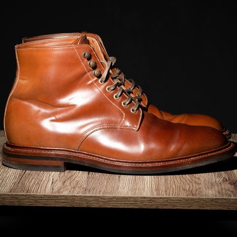 View photo of Grant Stone Edward Boot in Horween Honey Glazed Shell Cordovan