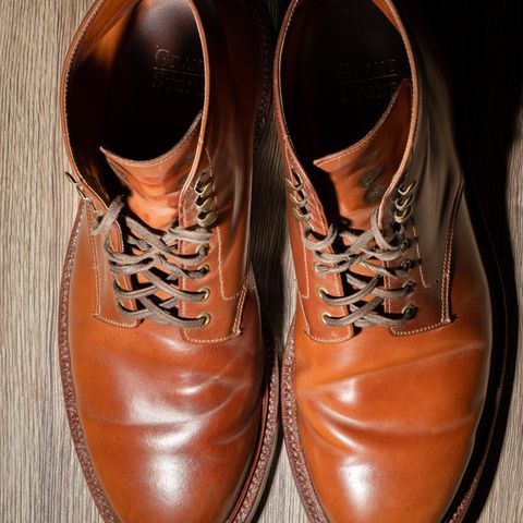 View photo of Grant Stone Edward Boot in Horween Honey Glazed Shell Cordovan