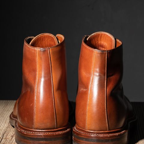 View photo of Grant Stone Edward Boot in Horween Honey Glazed Shell Cordovan