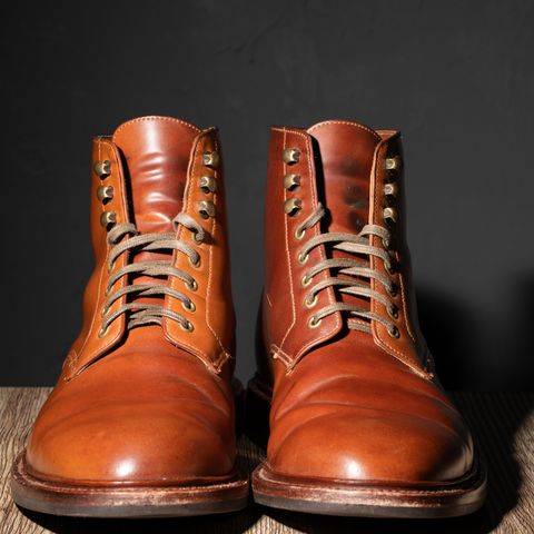 View photo of Grant Stone Edward Boot in Horween Honey Glazed Shell Cordovan