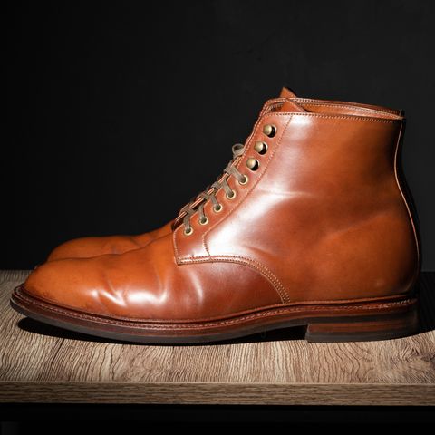 View photo of Grant Stone Edward Boot in Horween Honey Glazed Shell Cordovan