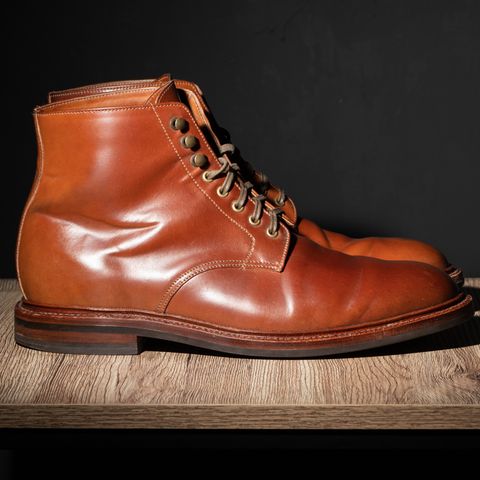 View photo of Grant Stone Edward Boot in Horween Honey Glazed Shell Cordovan