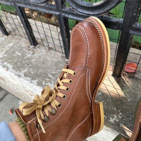 Flame Panda Moc Toe in Shinki Tan Latigo Horsehide