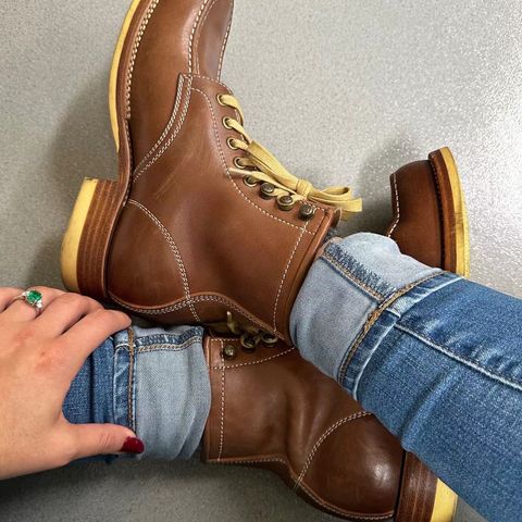Flame Panda Moc Toe in Shinki Tan Latigo Horsehide