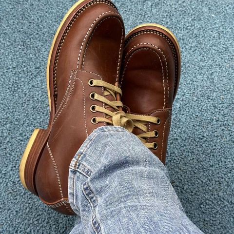 Flame Panda Moc Toe in Shinki Tan Latigo Horsehide