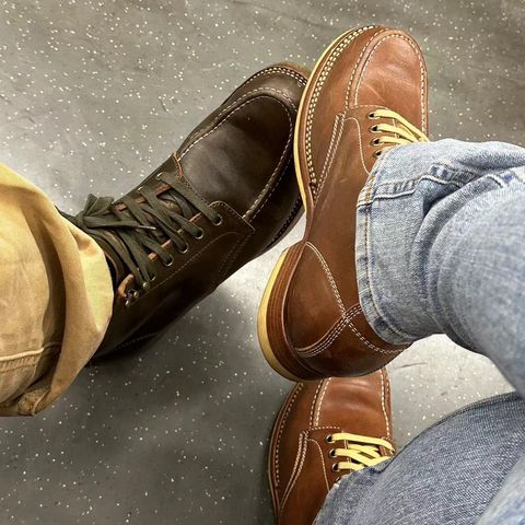 Flame Panda Moc Toe in Shinki Tan Latigo Horsehide