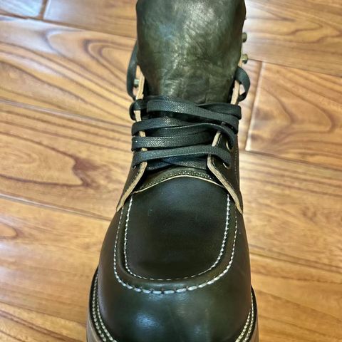 Flame Panda Moc Toe in Shinki Olive Oiled Horsebutt
