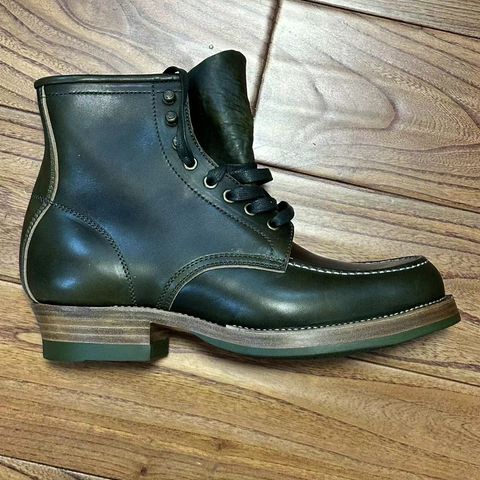 Flame Panda Moc Toe in Shinki Olive Oiled Horsebutt