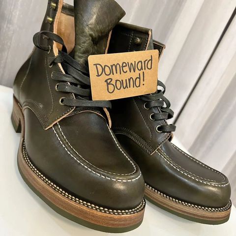 Flame Panda Moc Toe in Shinki Olive Oiled Horsebutt