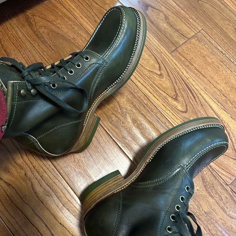 Flame Panda Moc Toe in Shinki Olive Oiled Horsebutt