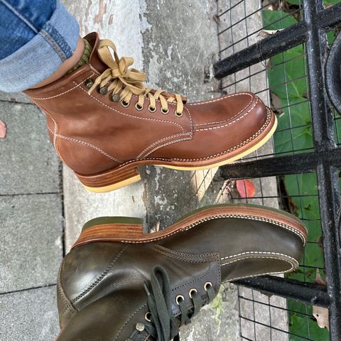 Flame Panda Moc Toe in Shinki Olive Oiled Horsebutt