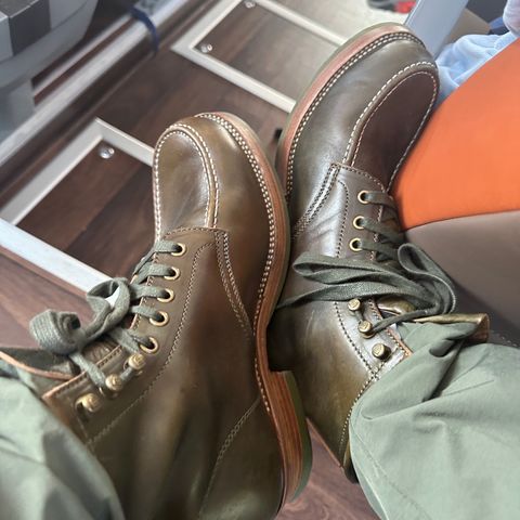 Flame Panda Moc Toe in Shinki Olive Oiled Horsebutt