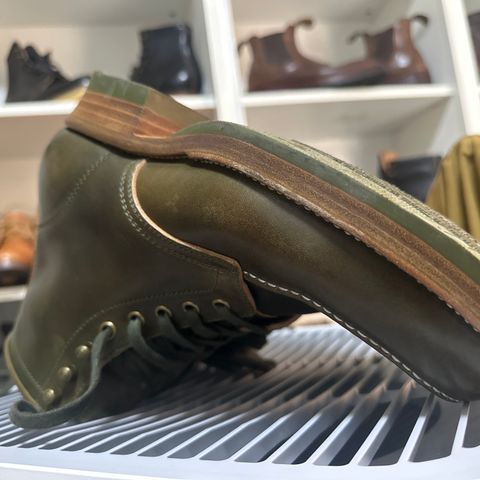 Flame Panda Moc Toe in Shinki Olive Oiled Horsebutt